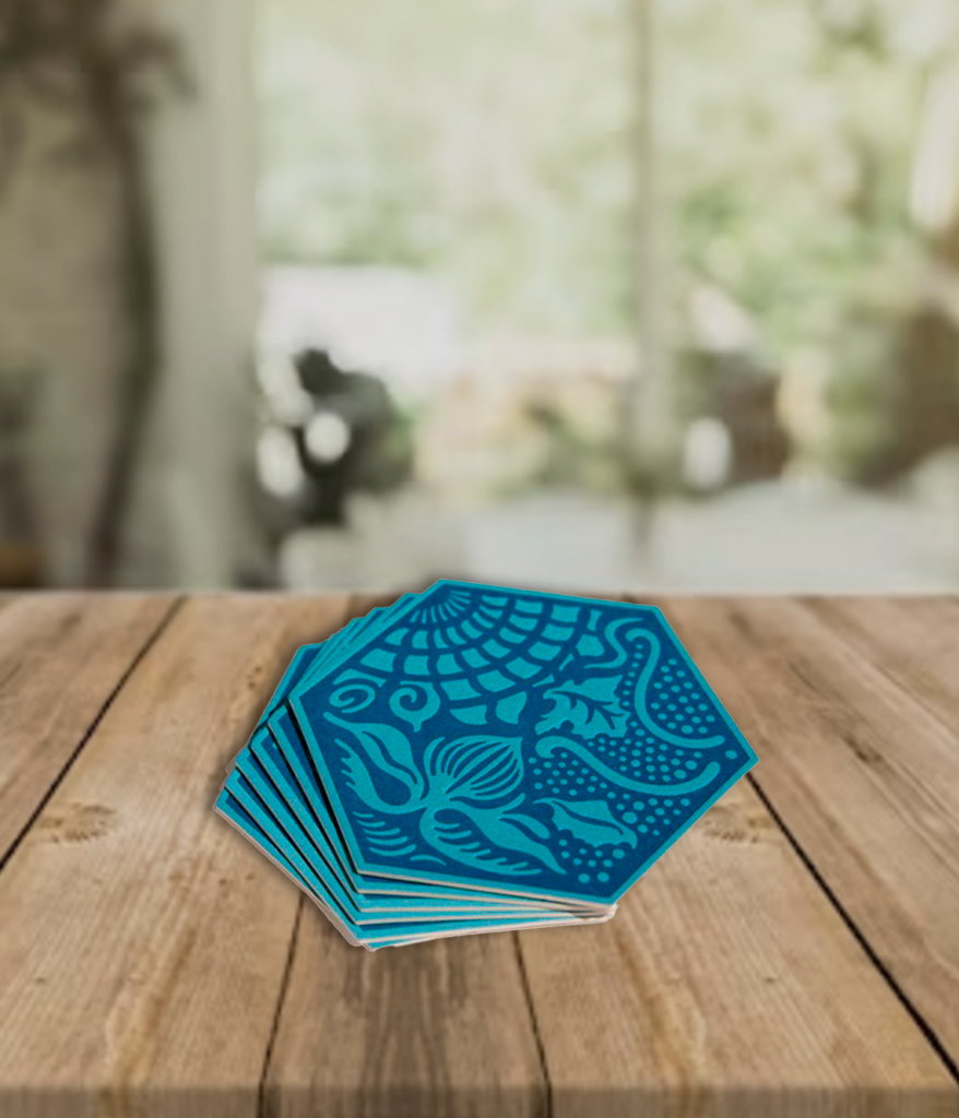 Producto de decoración con tonalidades azules y dibujos abstractos